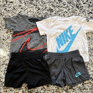 Nike Kids Graphic Tee and Shorts Set - Gray, White, Black, Blue, Red